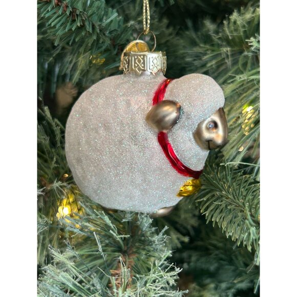 Vintage Thomas Pacconi Hand Blown Glass Sheep Christmas Ornament Sparkly White W - Picture 2 of 5